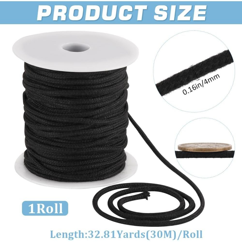 حبل قطني أسود بقطر 4 مم وطول 3 - مراجعة Cord Trim Twisted وسعره